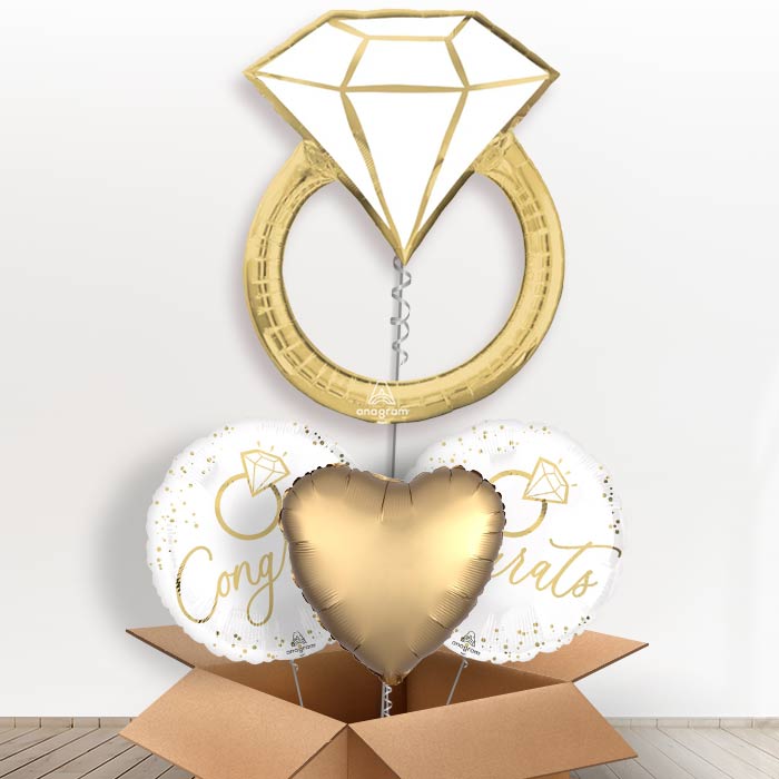 Gold Wedding Ring Helium Balloon in a Box-1 x Giant Balloon and 2 Themed Balloons and 1 Plain Balloon 