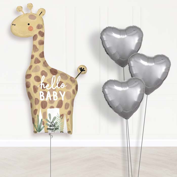 Giant Giraffe Hello Baby Balloon Bouquet Delivery - Plain Bouquet | Party Save Smile