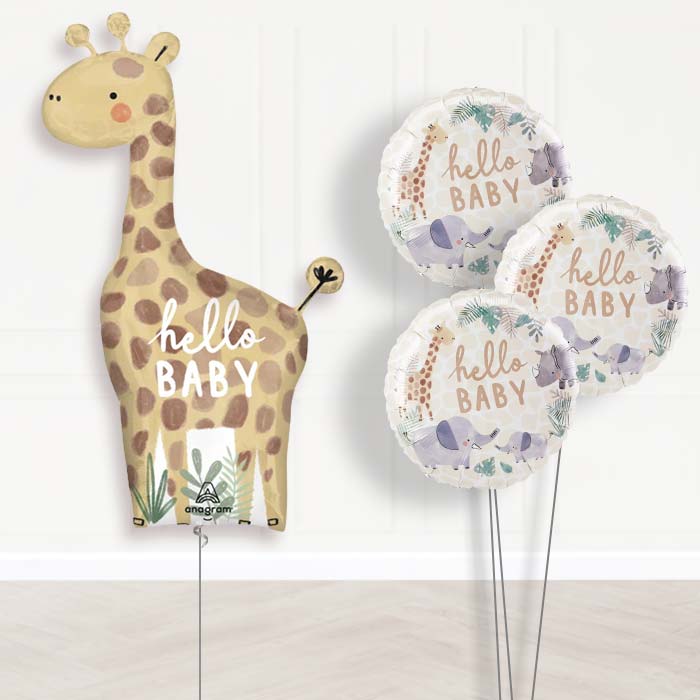Giant Giraffe Hello Baby Balloon Bouquet Delivery - Themed Bouquet | Party Save Smile