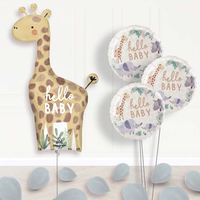 Giant Giraffe Hello Baby Balloon Bouquet Delivery - Themed Bouquet and Latex | Party Save Smile