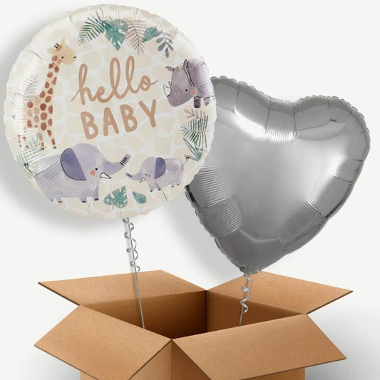 Jungle Animals Hello Baby Helium Balloon Pair | Party Save Smile