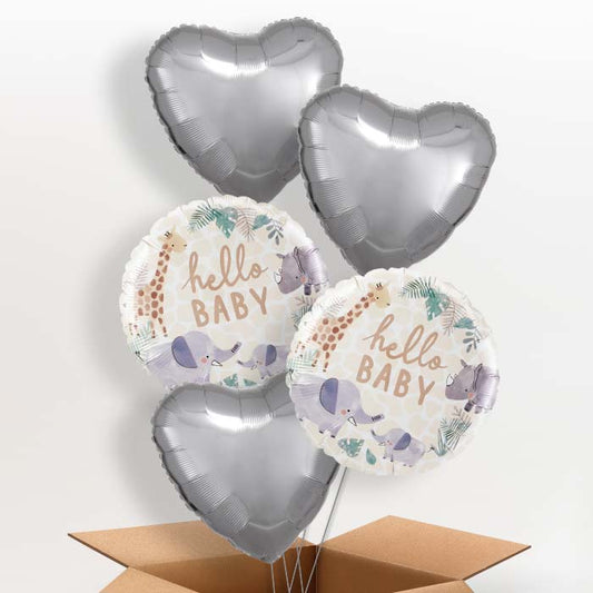 Jungle Animals Hello Baby Helium Balloon in a Box - 5 Balloon | Party Save Smile