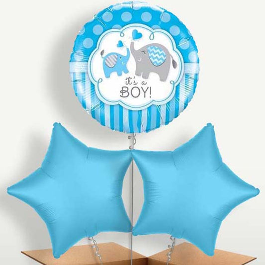 Welcome Home Baby Boy Elephant Helium Bunch of Balloons | Party Save Smile