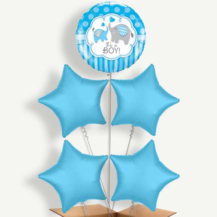 Welcome Home Baby Boy Elephant Helium Balloon Cluster  | Party Save Smile