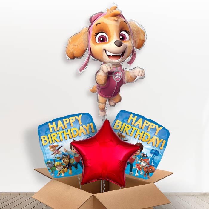 Shaped Skye Paw Patrol Helium Balloon in a Box-1 x Giant Balloon and 2 Themed Balloons and 1 Plain Balloon 