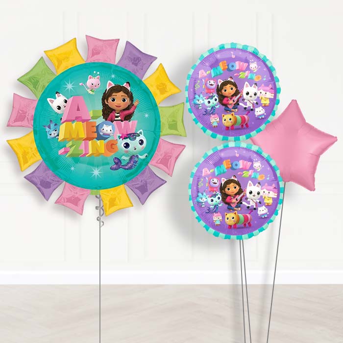 Gabby’s Dollhouse Balloon Bouquet Delivery-Giant Balloon + 2 Themed Balloons + 1 Plain Balloon 