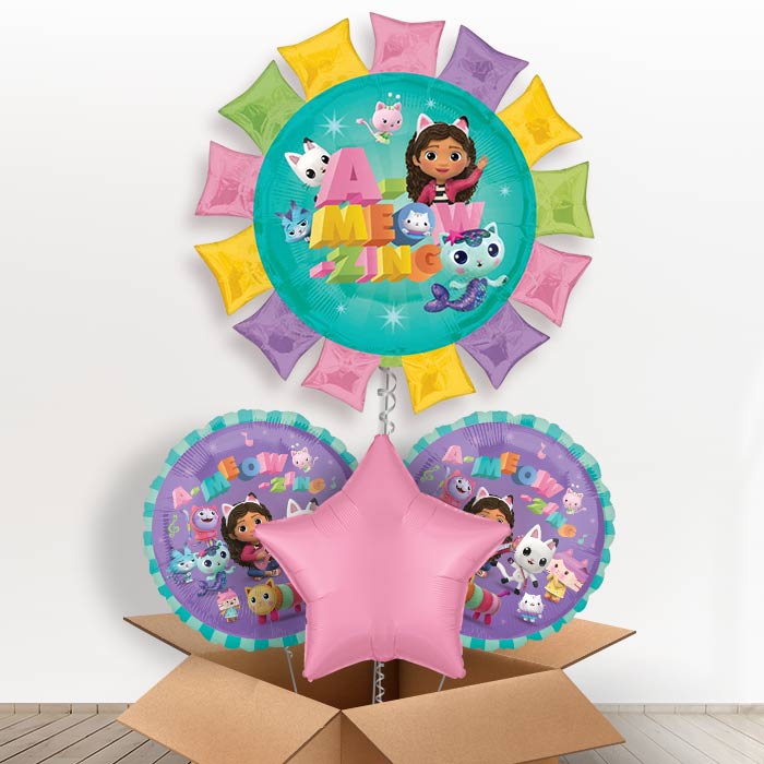 Gabby’s Dollhouse Giant Helium Balloon in a Box-1 x Giant Balloon and 2 Themed Balloons and 1 Plain Balloon 