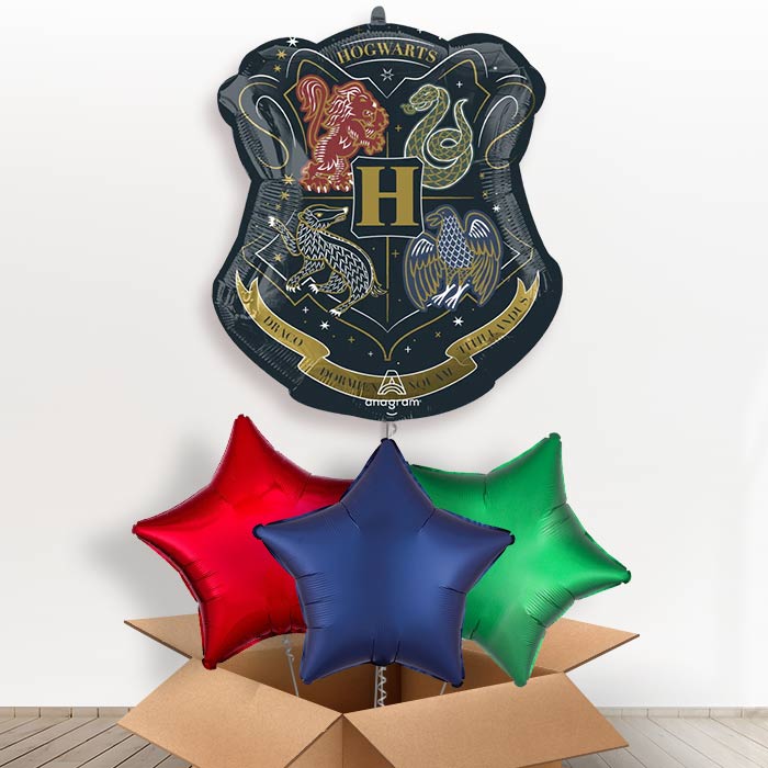 Harry Potter Hogwarts Crest Helium Balloon in a Box - With 3 Plain Balloons | Party Save Smile