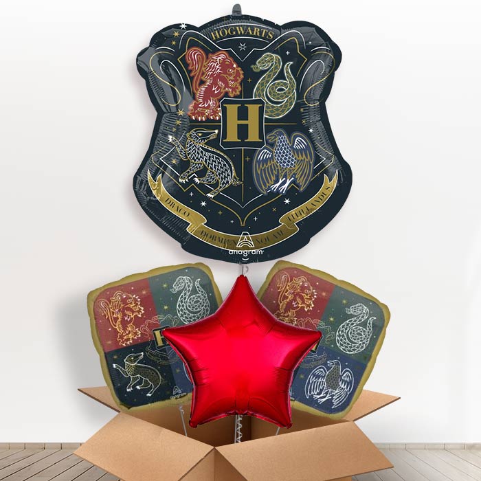 Harry Potter Hogwarts Crest Helium Balloon in a Box-1 x Giant Balloon and 2 Themed Balloons and 1 Plain Balloon 