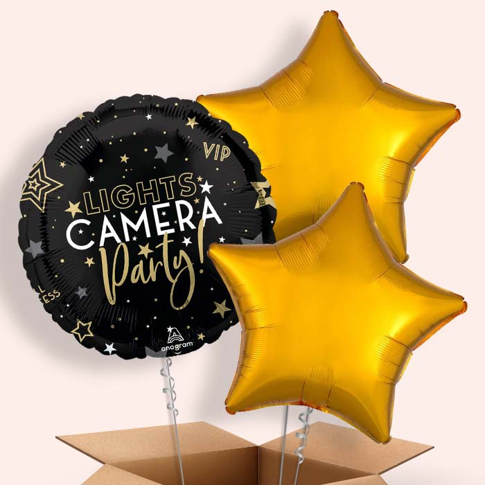 Lights Camera Party Helium Balloon in a Box - 3 Balloons | Party Save Smile