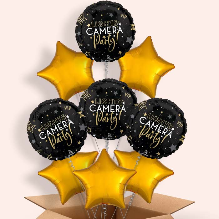 Lights Camera Party Helium Balloon in a Box - 9 Balloons | Party Save Smile
