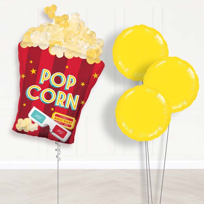 Popcorn Movie Night Balloon Bouquet Delivery - 1 x Giant Balloon with Plain Bouquet | Party Save Smile