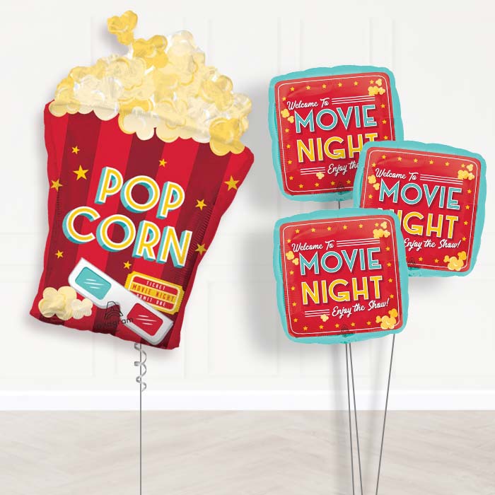 Popcorn Movie Night Balloon Bouquet Delivery - 1 x Giant Balloon with Themed Bouquet | Party Save Smile