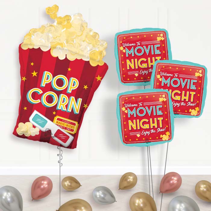Popcorn Movie Night Balloon Bouquet Delivery - 1 x Giant Balloon with Themed Bouquet and Latex | Party Save Smile