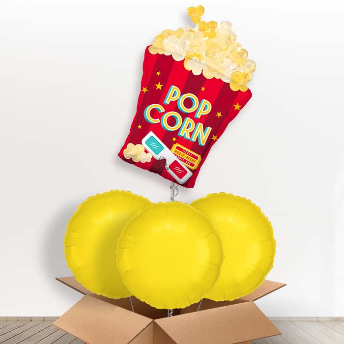Popcorn Movie Night Helium Balloon in a Box - with 3 Plain Balloons | Party Save Smile