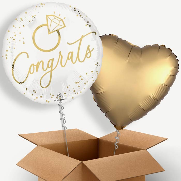 White & Gold Congrats Wedding Ring Helium Balloon Two | Party Save Smile