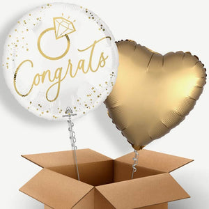 White & Gold Congrats Wedding Ring Helium Balloon Two
