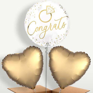 White & Gold Congrats Wedding Ring Helium Bunch of Balloons (Trio)