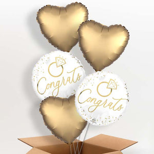 White & Gold Congrats Wedding Ring Helium Balloon in a Box
