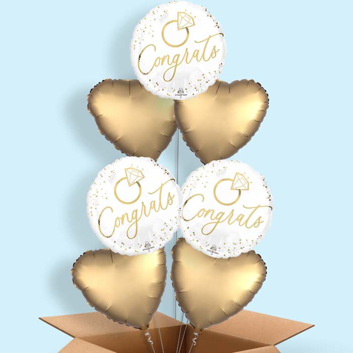 White & Gold Congrats Wedding Ring Helium Balloon in a Box - 7 Balloons | Party Save Smile