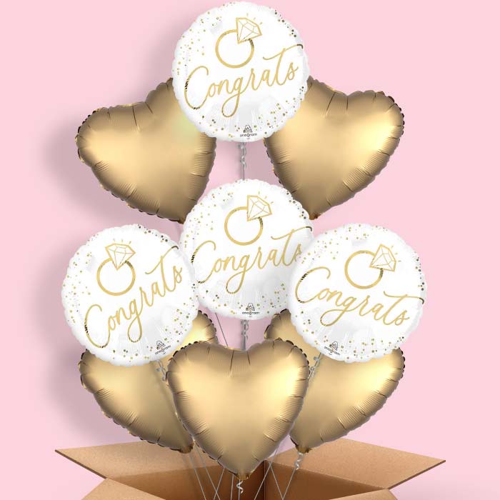 White & Gold Congrats Wedding Ring Helium Balloon in a Box - 9 Balloons | Party Save Smile