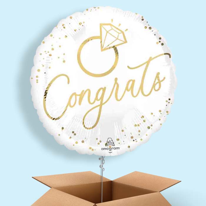 White & Gold Congrats Wedding Ring Helium Balloon in a Box - 1 Balloon | Party Save Smile