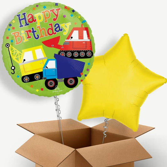 Colourful Construction Birthday Helium Balloon Duo | Party Save Smile