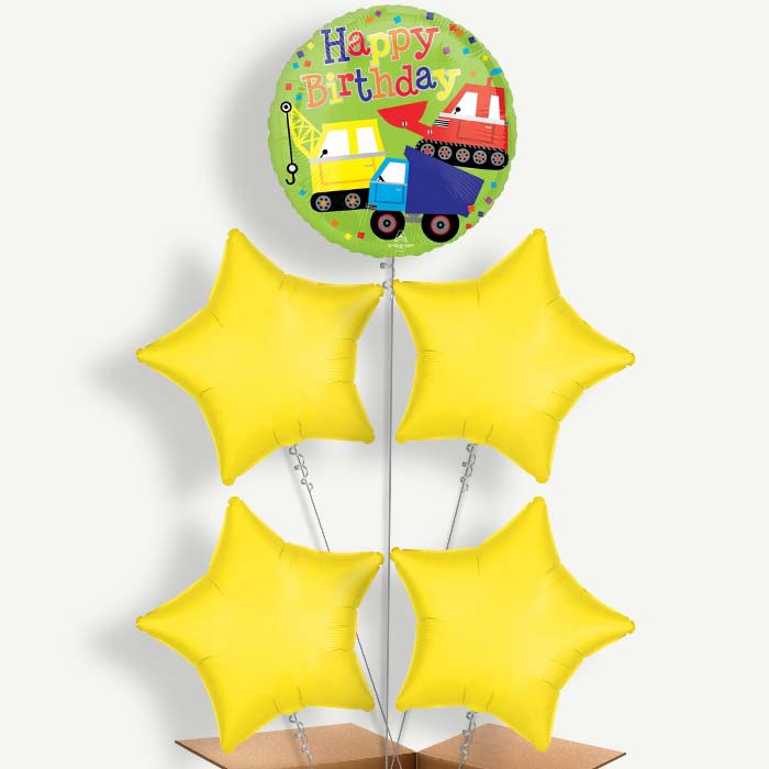 Colourful Construction Birthday Helium Cluster Balloons | Party Save Smile