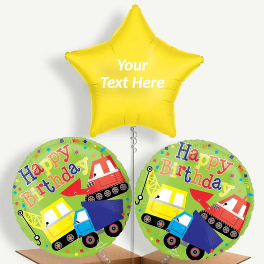 Personalisable Colourful Construction Birthday Helium Balloons | Party Save Smile