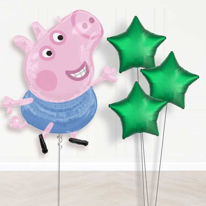 George Pig Balloon Bouquet Delivery - 1 x Giant Balloon with Plain Bouquet | Party Save Smile
