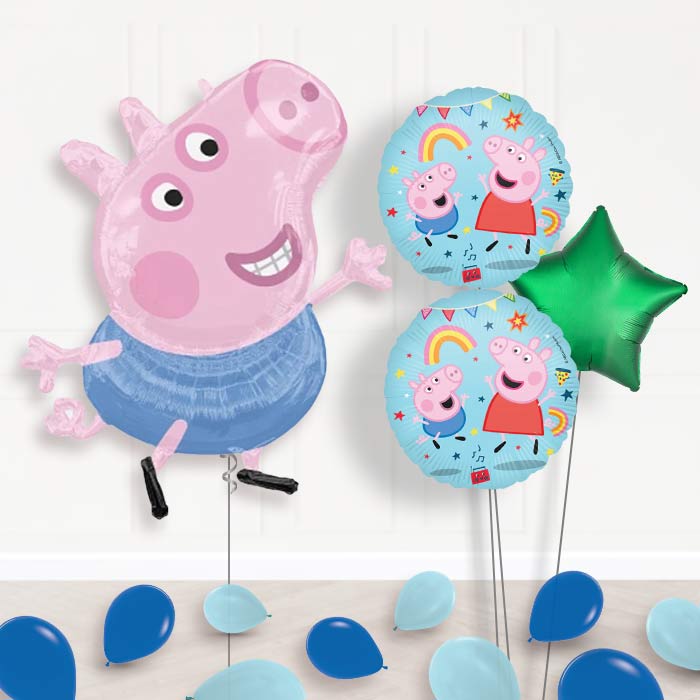George Pig Balloon Bouquet Delivery-Giant Balloon + 2 Themed Balloons + 1 Plain Balloon + Mini Balloons 