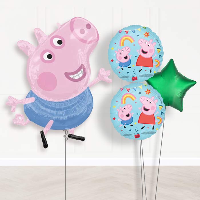 George Pig Balloon Bouquet Delivery-Giant Balloon + 2 Themed Balloons + 1 Plain Balloon 