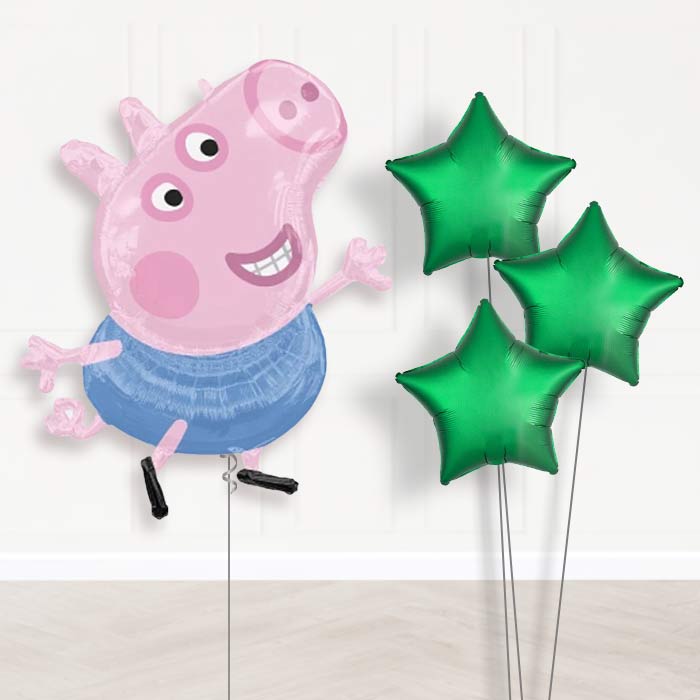 George Pig Balloon Bouquet Delivery - 1 x Giant Balloon with Plain Bouquet | Party Save Smile