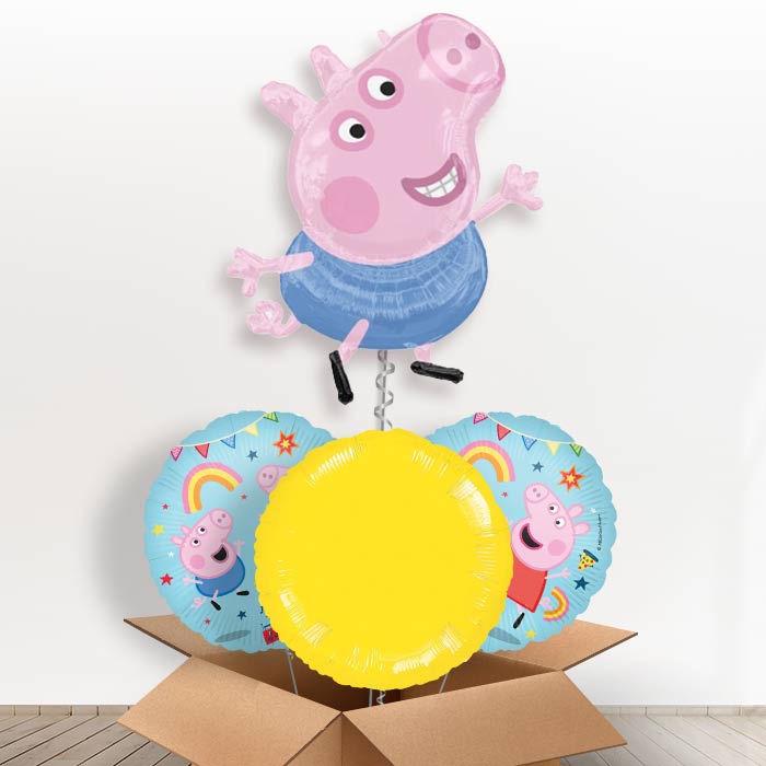 George Pig Helium Balloon in a Box-1 x Giant Balloon and 2 Themed Balloons and 1 Plain Balloon 