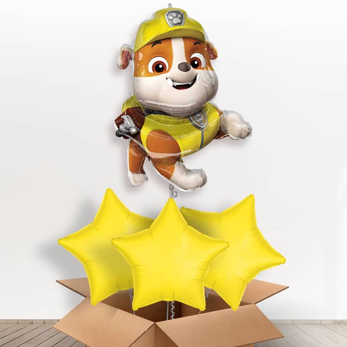 Paw Patrol Rubble Helium Balloon in a Box - With 3 Plain Balloons | Party Save Smile