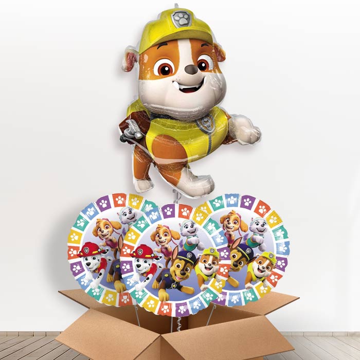 Paw Patrol Rubble Helium Balloon in a Box - With 3 Themed Balloons | Party Save Smile