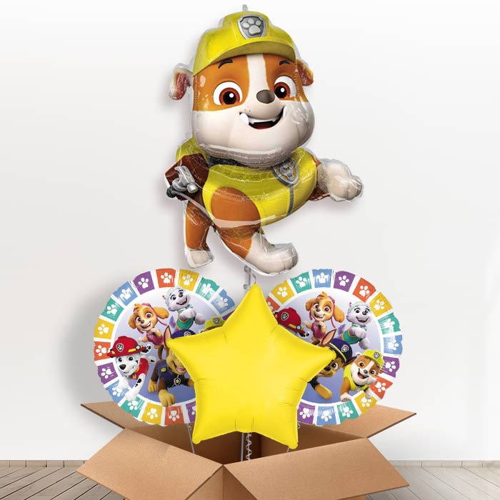 Paw Patrol Rubble Helium Balloon in a Box-1 x Giant Balloon and 2 Themed Balloons and 1 Plain Balloon 