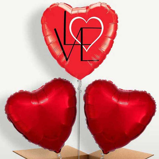 Red Heart Abstract Trio Balloon Bunch inflated with Helium | Party Save Smile