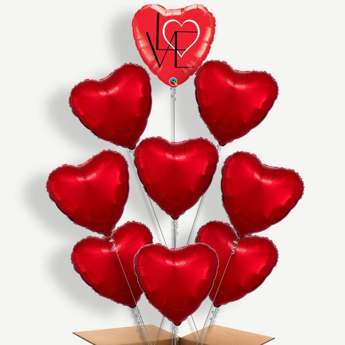 Red Heart Abstract Balloon Bundle Inflated with Helium | Party Save Smile