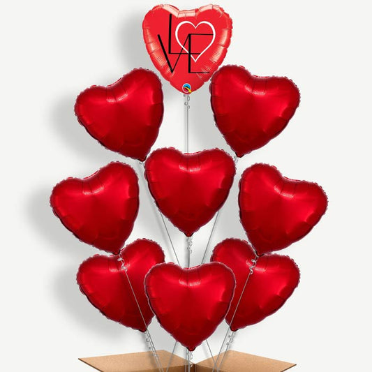 Red Heart Abstract Balloon Bundle Inflated with Helium | Party Save Smile