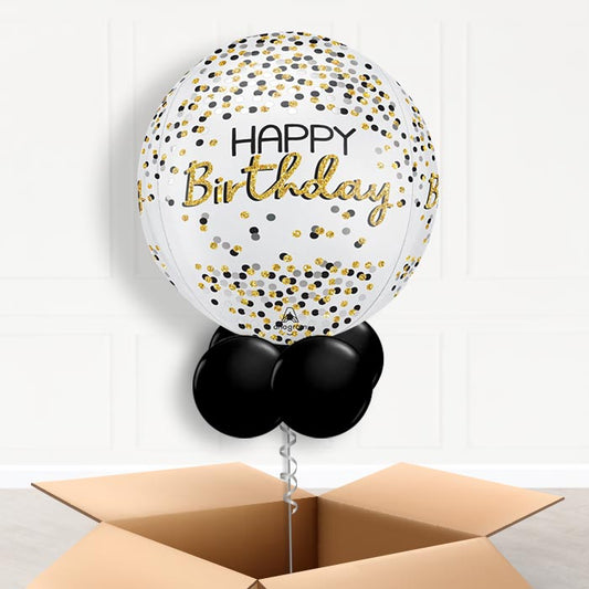 Gold and Black Birthday Orbz Helium Balloon in a Box - Orbz Balloon | Party Save Smile