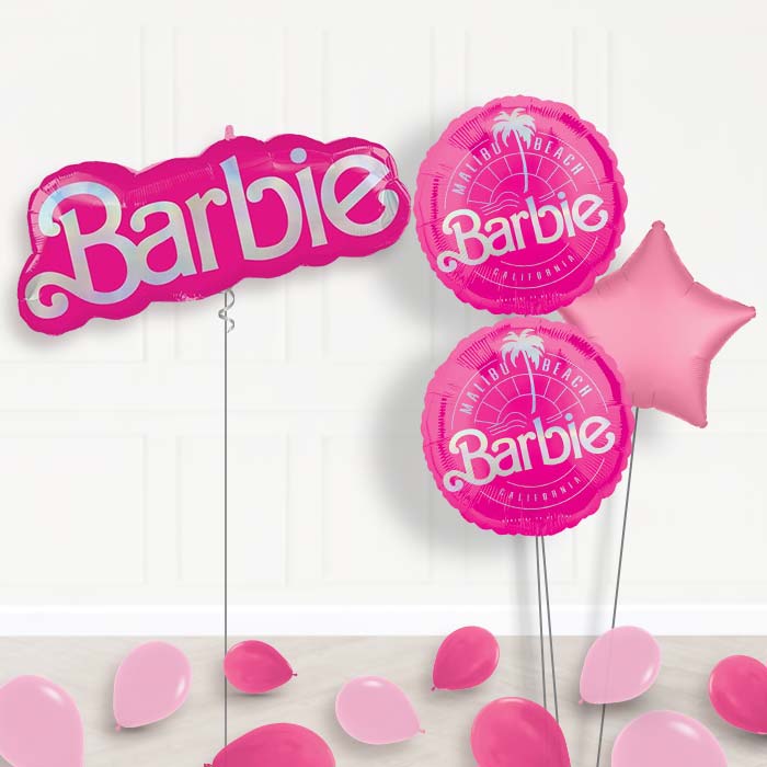 Barbie Shaped Balloon Bouquet Delivery-Giant Balloon + 2 Themed Balloons + 1 Plain Balloon + Mini Balloons 