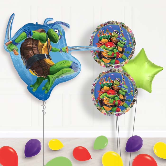 Teenage Mutant Ninja Turtles Balloon Bouquet Delivery-Giant Balloon + 2 Themed Balloons + 1 Plain Balloon + Mini Balloons 