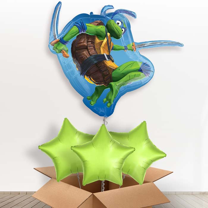 Teenage Mutant Ninja Turtles Leo Helium Balloon in a Box - with 3 Plain Balloons | Party Save Smile
