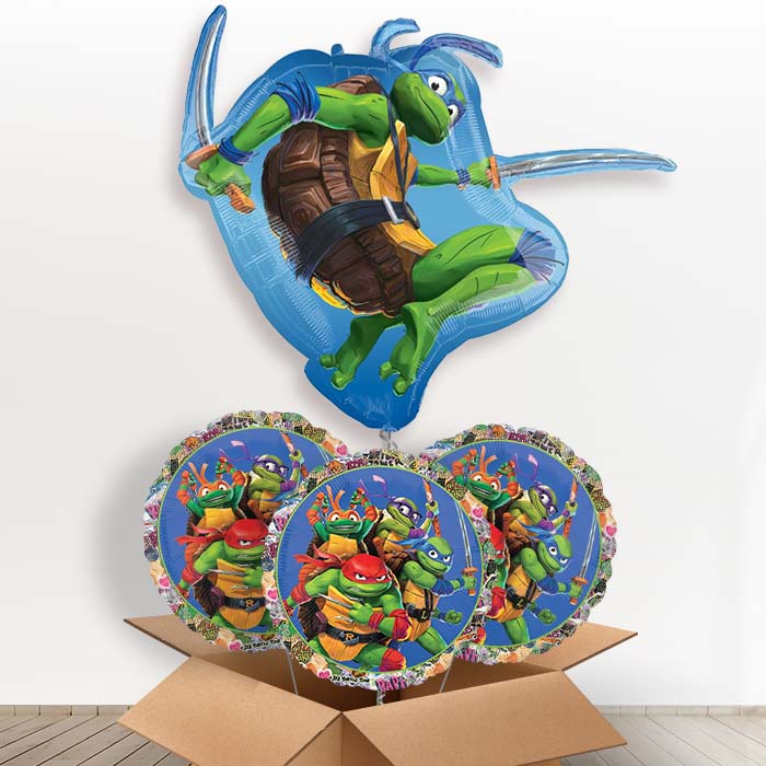 Teenage Mutant Ninja Turtles Leo Helium Balloon in a Box - with 3 Themed Balloons | Party Save Smile