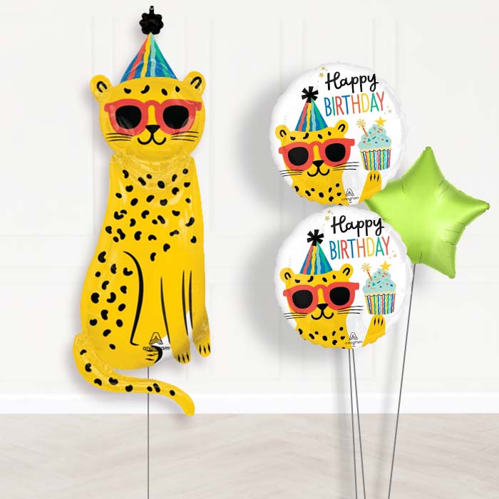 Giant Cheetah Shaped Balloon Bouquet Delivery-Giant Balloon + 2 Themed Balloons + 1 Plain Balloon 
