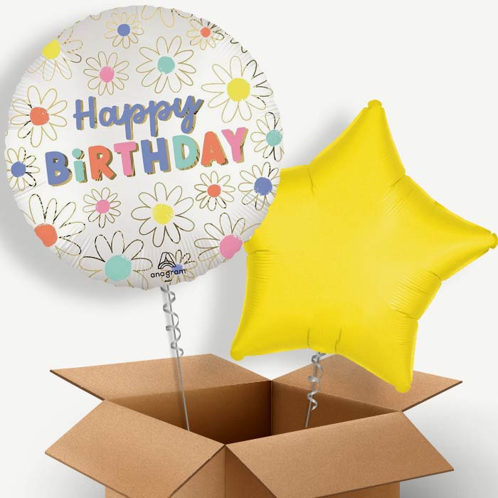 Satin Daisy Happy Birthday Helium Balloon Couple | Party Save Smile