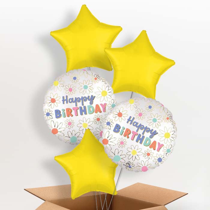 Satin Daisy Happy Birthday Helium Balloon in a Box - 5 Balloons | Party Save Smile