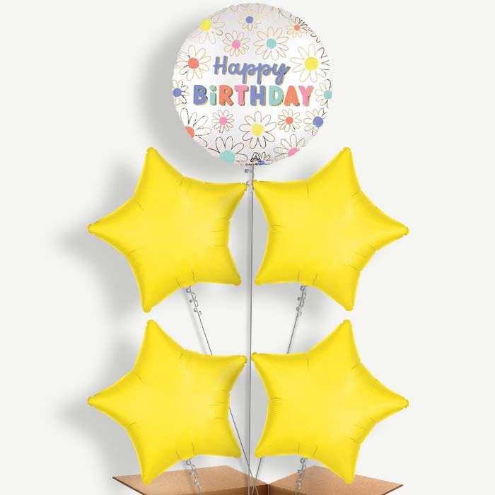 Satin Daisy Happy Birthday Helium Balloon Cluster  | Party Save Smile