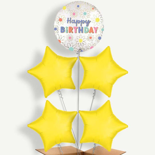 Satin Daisy Happy Birthday Helium Balloon Cluster  | Party Save Smile